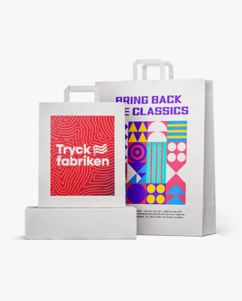 Papperskassar med tryck – Platta handtag – Vit