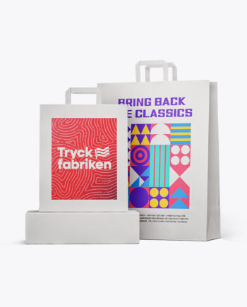 Papperskassar med tryck – Platta handtag – Vit